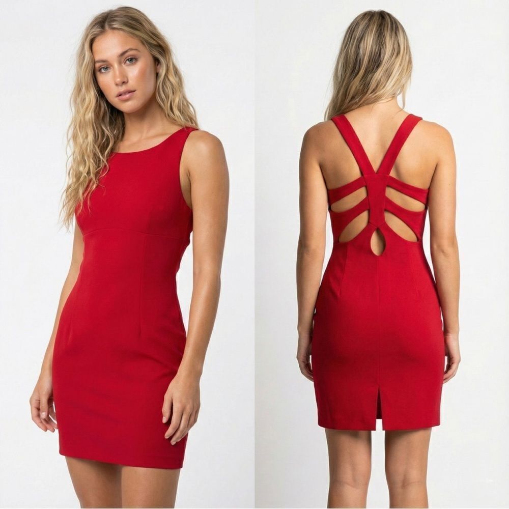 Vintage Andrea Polizzi Red Cage Back Dress Small 90s Bodycon Vampy Prom